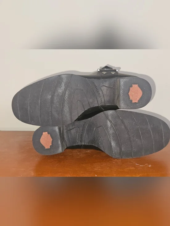 Harley-Davidson Black Leather Mid-Calf Buckle Heeled Boots - Picture 9 of 15